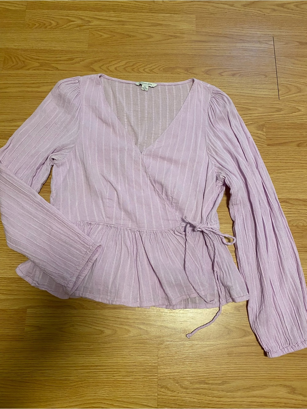 American Eagle faux wrap style long sleeve top pink large